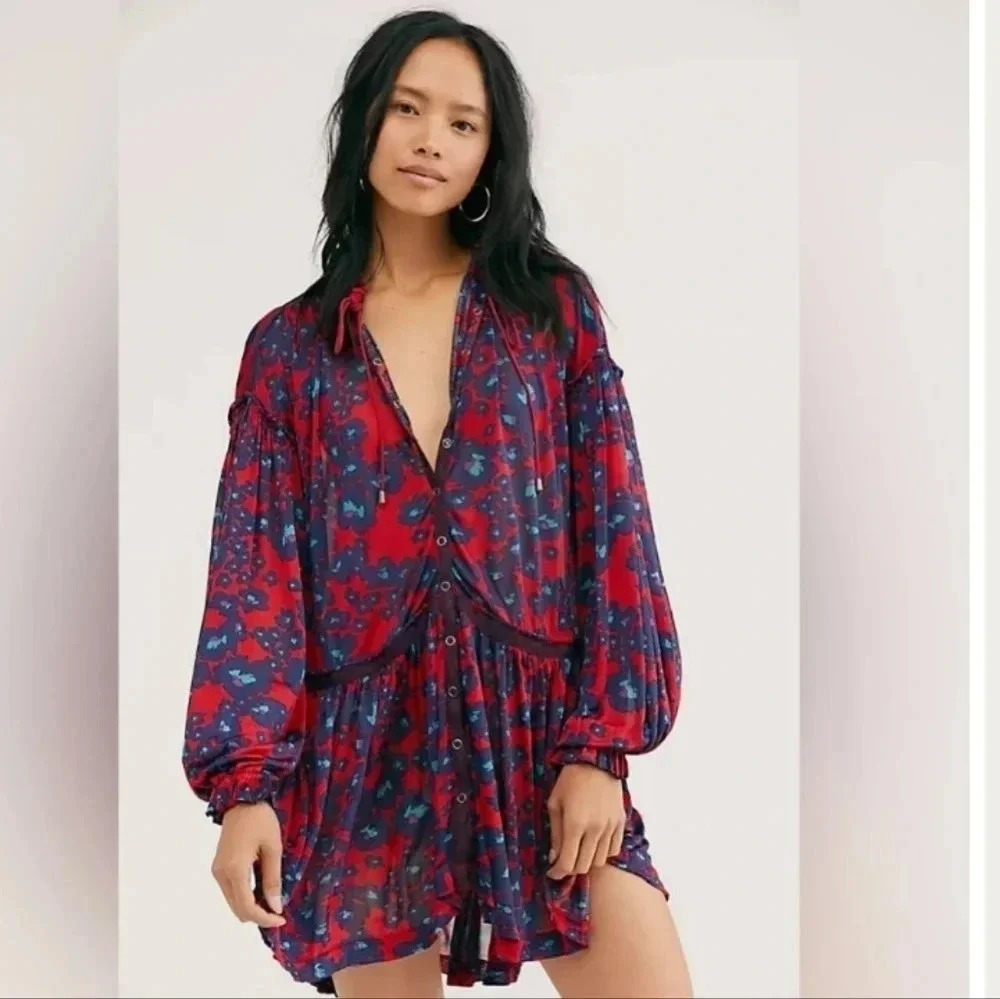 Free People Merlot Combo Love Letter Tunic Dres S NWT Vacation Travel Beach